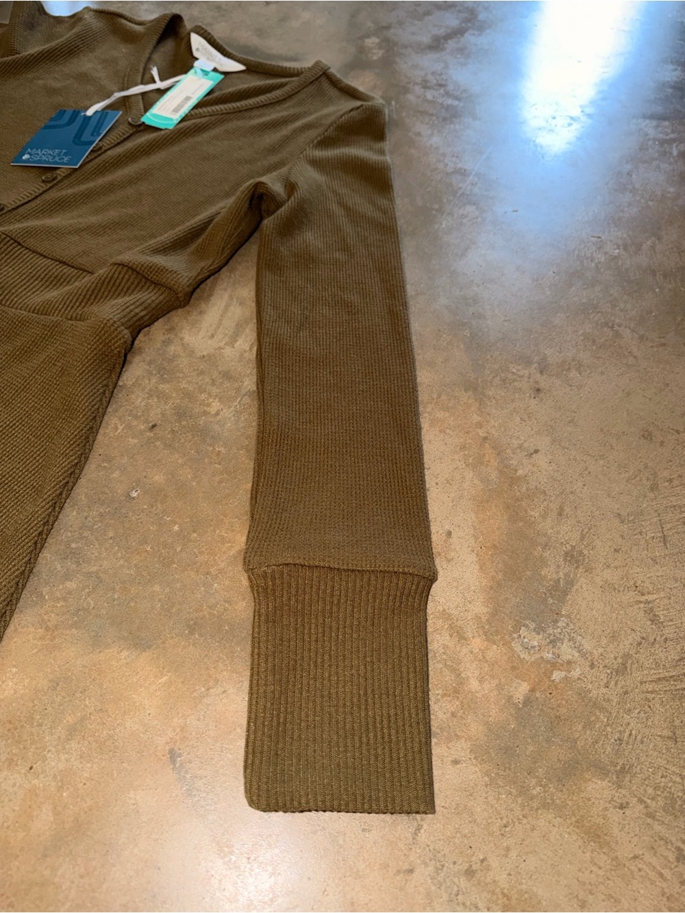 NWT Market & Spruce Stella Cozy Waffle Knit Henley Dress Olive Green S - Picture 4 of 9